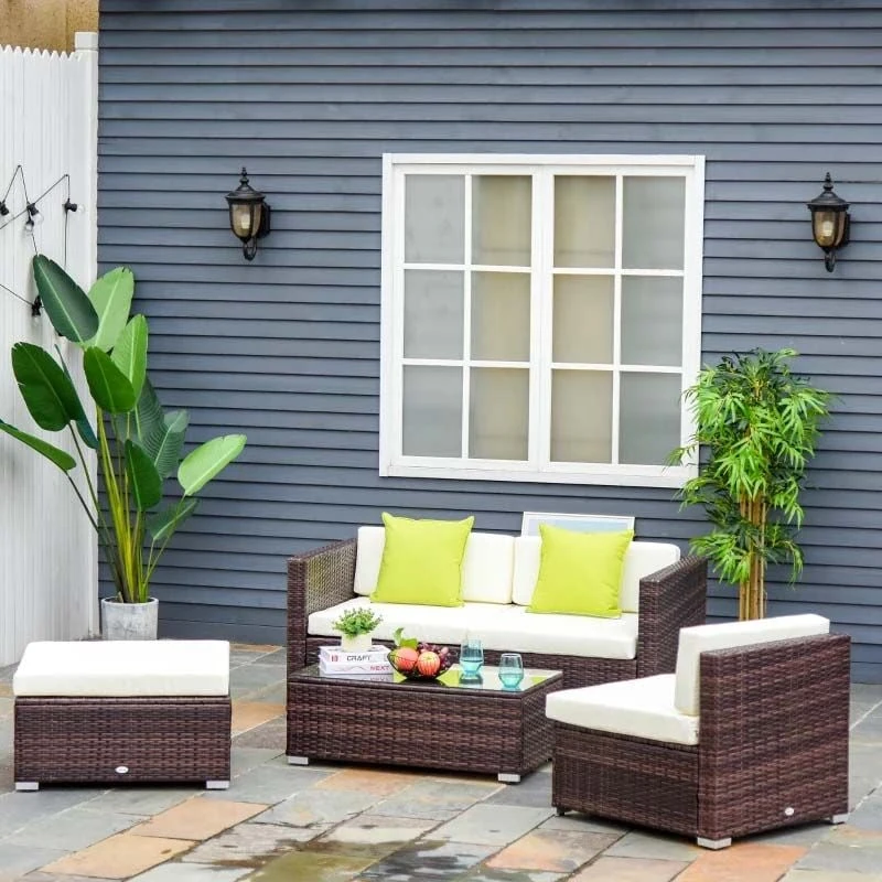 Outsunny 5 Piece Rattan Garden Furniture Set - Brown - 860-017BN