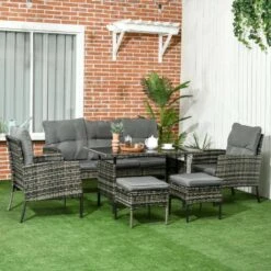 Outsunny 5-Seater Rattan Garden Furniture Set - Grey - 860-292V00GG