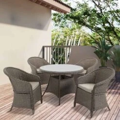 Front Page 32 Outsunny 5 Piece Patio PE Rattan Wicker Dining Table & Chairs Set - Mixed Grey - 861-045