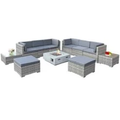 Front Page 36 Oseasons® Trinidad Deluxe Rattan 8 Seat Firepit Modular Sofa Set - Dove Grey - 106902
