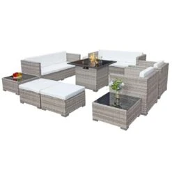 Oseasons® Acorn Deluxe Rattan 10 Seat Firepit Modular Sofa Set - Dove Grey/White - 107061