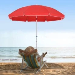 Outsunny 1.9m Beach Umbrella With Adjustable Angle Pointed Design Carry Bag - Red - 84D-092RD